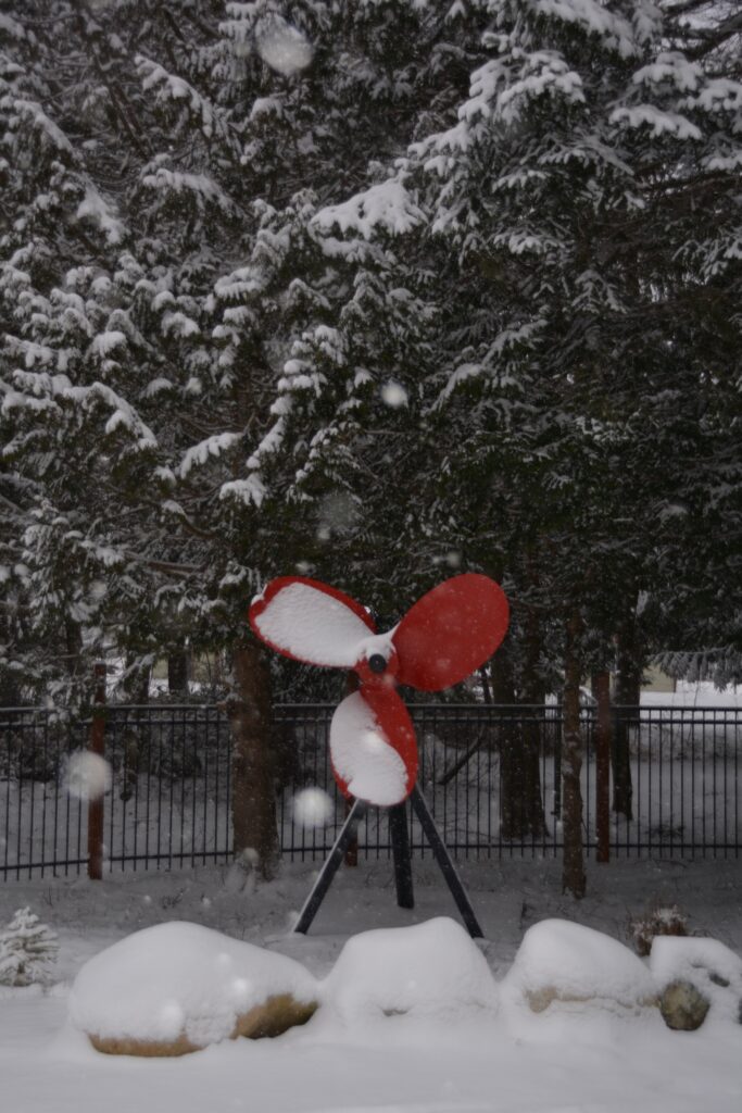 The Red Propeller, enjoying the snow.