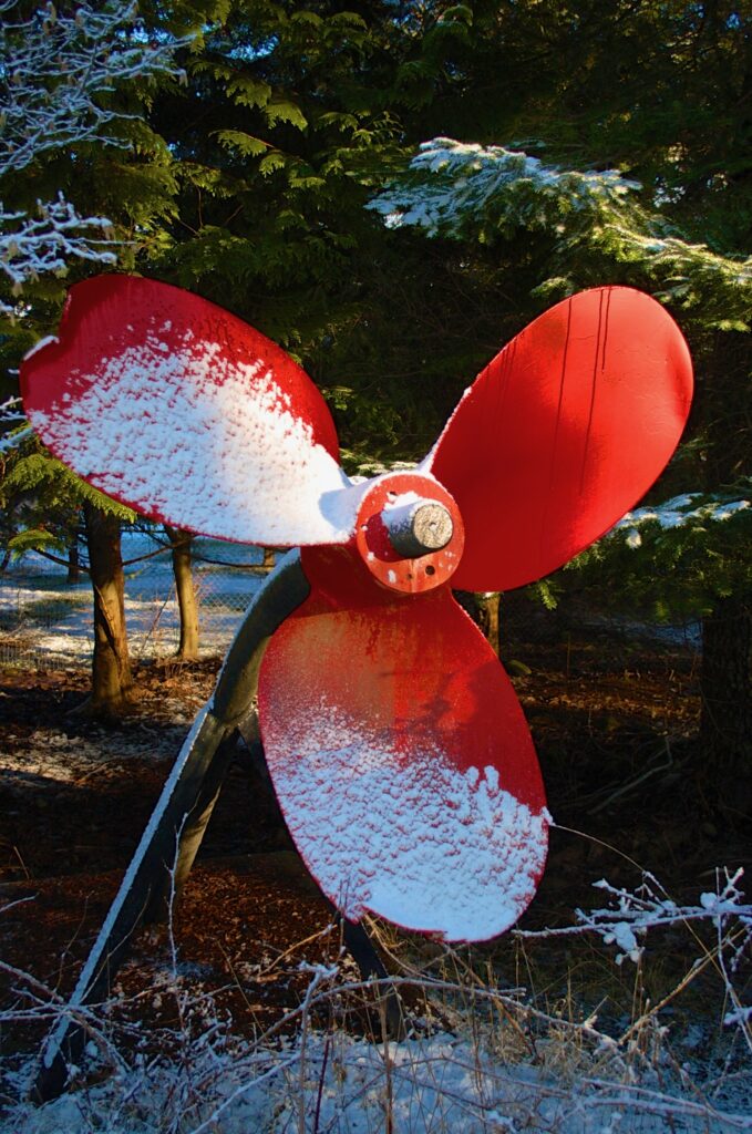 The Red Propeller, snow covered.